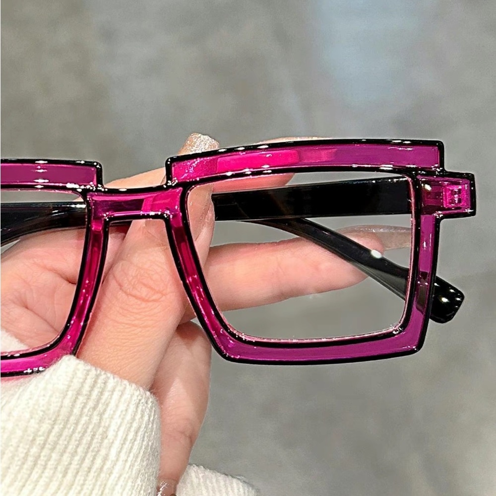 Manga Cartoon Anti-blue Light Color block Eyeglasses In Purple/Red - Picture 6 of 12